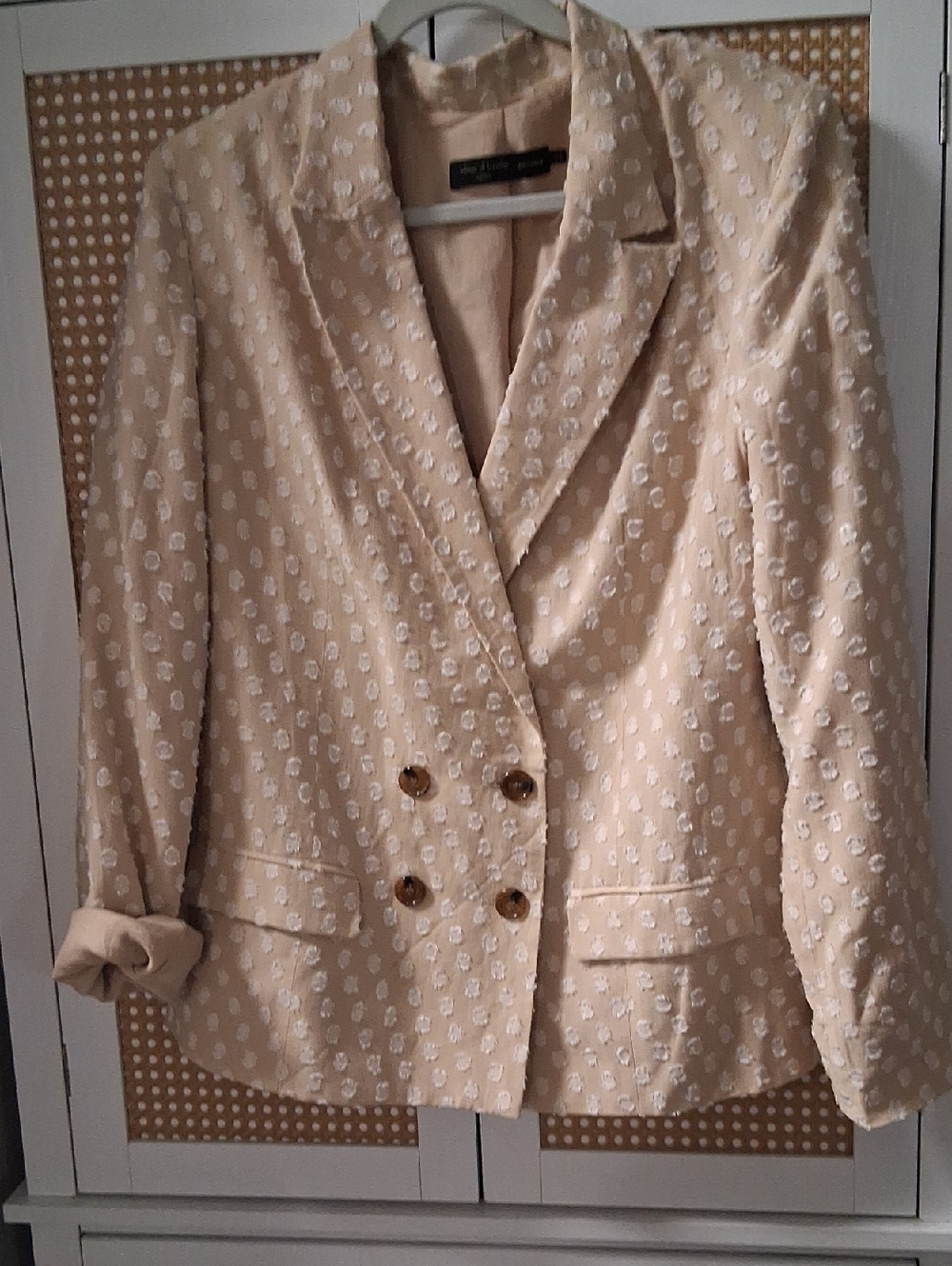 House of Harlow 1960 Cream Textured Double-Breasted Blazer